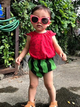 「西松屋（ニシマツヤ）のアイテム（セットアップ）」を使った、こっきーさん（キッズ・80cm）の夏コーディネート
