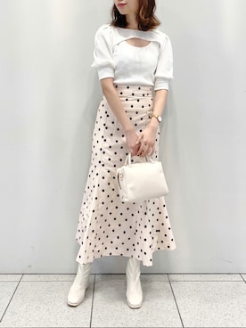 「オールホワイト」｜「アイテム（アンサンブル）」を使った、wata【骨格ウェーブ／ブルベ夏】さん（レディース・157cm）の秋コーディネート