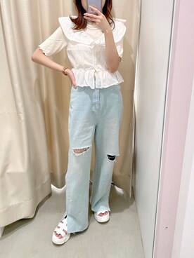 「one after another NICE CLAUP（ワンアフターアナザーナイスクラップ）のスニーカー底グルカサンダル（サンダル）」を使った、wata【骨格ウェーブ／ブルベ夏】さん（レディース・157cm）の夏コーディネート