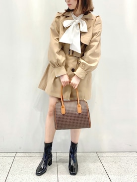 「ボウタイ」｜「アイテム（トレンチコート）」を使った、wata【骨格ウェーブ／ブルベ夏】さん（レディース・157cm）の秋コーディネート