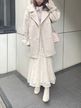 「ラベンダー」｜「アイテム（その他アウター）」を使った、wata【骨格ウェーブ／ブルベ夏】さん（レディース・157cm）の冬コーディネート