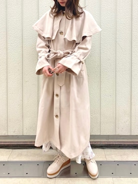 「ケープコート」｜「アイテム（トレンチコート）」を使った、wata【骨格ウェーブ／ブルベ夏】さん（レディース・157cm）の春コーディネート