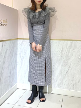 「オーガンジー」｜「アイテム（ブーツ）」を使った、wata【骨格ウェーブ／ブルベ夏】さん（レディース・157cm）の春コーディネート