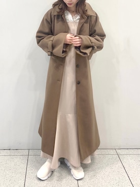 「アイテム（ステンカラーコート）」を使った、wata【骨格ウェーブ／ブルベ夏】さん（レディース・157cm）の冬コーディネート