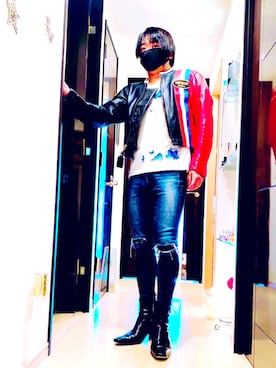 「VANSON（ヴァンソン）のアイテム（ライダースジャケット）」を使った、eonon0707さん（メンズ・172cm）の夏コーディネート