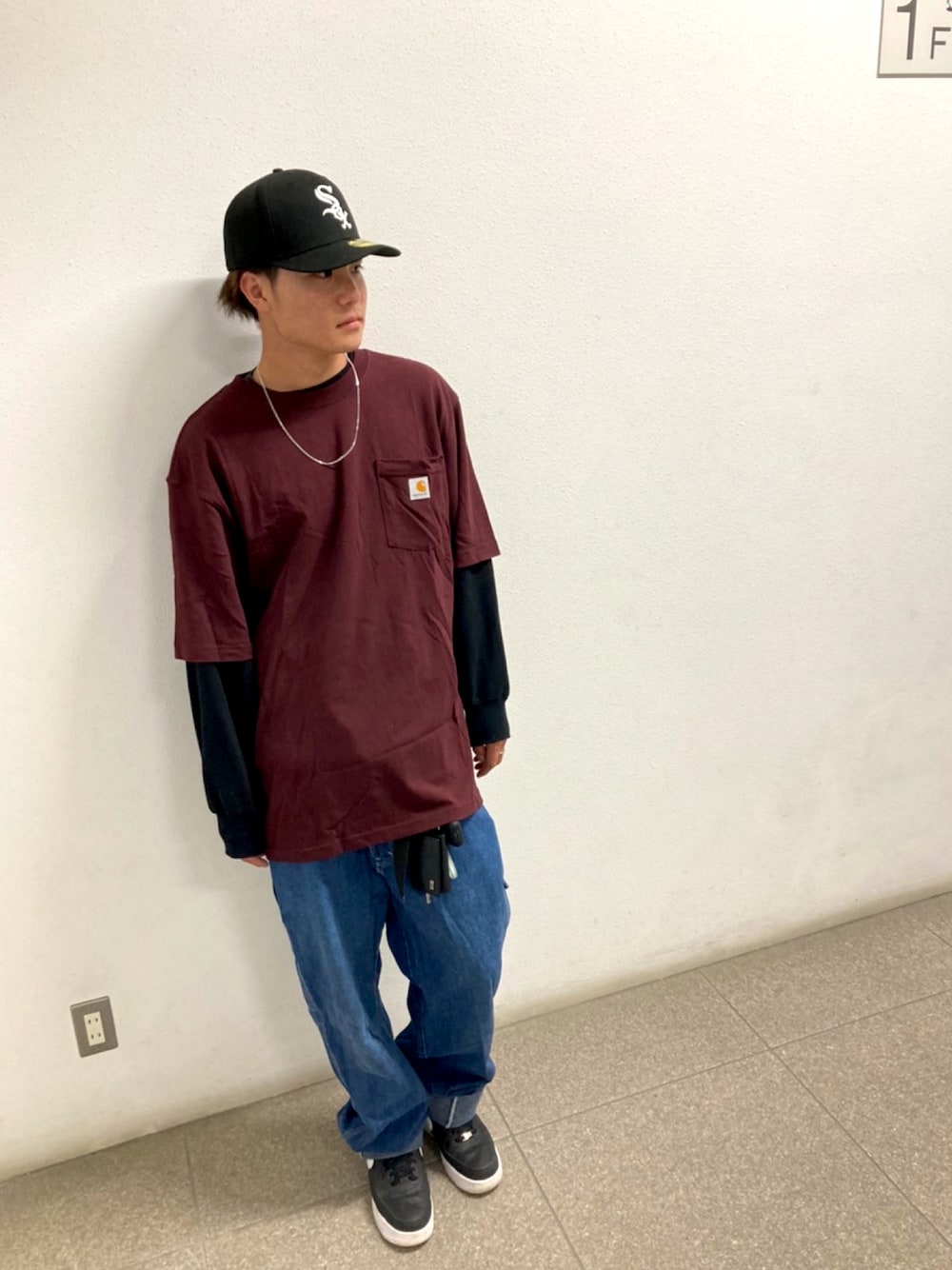 「秋のコーデ、おしゃれさんと繋がりたい、ストリートコーデ、古着コーデ、ファッションモデル目指してます、ストリート系」｜「NEW ERAのニューエラ キャップ オーセンティック LOW PROFILE 59FIFTY MLB オンフィールド NEW ERA LP（キャップ、ブラック系）」を使った、ひかるさん（メンズ・178cm）の秋コーディネートの1枚目の写真