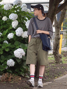 「BATONER（バトナー）のアイテム」を使った、𝚛𝚒𝚜𝚊さん（レディース・161cm）の夏コーディネート