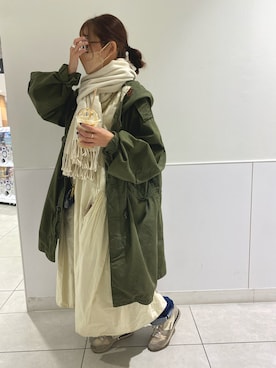 「アウターコーデ」｜「アイテム（シャツワンピース）」を使った、𝚛𝚒𝚜𝚊さん（レディース・161cm）の冬コーディネート