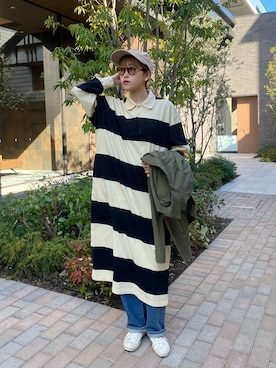 「春カラー」｜「アイテム（シャツワンピース）」を使った、𝚛𝚒𝚜𝚊さん（レディース・161cm）の冬コーディネート