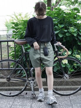 「OUTIL（ウティ）のアイテム（パンツ）」を使った、𝚛𝚒𝚜𝚊さん（レディース・161cm）の夏コーディネート