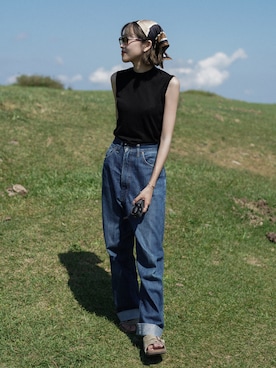 「BATONER（バトナー）のアイテム」を使った、𝚛𝚒𝚜𝚊さん（レディース・161cm）の夏コーディネート
