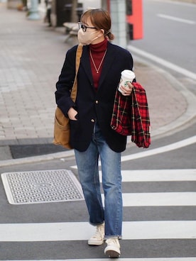 「UNIQLO（ユニクロ）のエクストラファインメリノリブタートルネックセーター（長袖）（ニット/セーター）」を使った、𝚛𝚒𝚜𝚊さん（レディース・161cm）の冬コーディネート