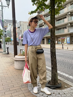 「今日のコスメと服」｜「アイテム（チノパンツ）」を使った、𝚛𝚒𝚜𝚊さん（レディース・161cm）の夏コーディネート