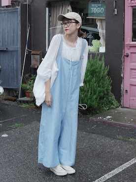 「今日のコスメと服」｜「アイテム（オールインワン・サロペット）」を使った、𝚛𝚒𝚜𝚊さん（レディース・161cm）の夏コーディネート