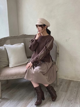 「ブラウンコーデ」｜「アイテム（キャスケット）」を使った、あいにゃんさん（レディース・160cm）の秋コーディネート