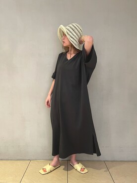 「lamaisondelyllisのアイテム（帽子、ベージュ系）」を使った、河村初美さん（レディース）の夏コーディネート