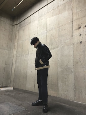 「ZARA（ザラ）のアイテム（ムートンコート）」を使った、haya,さん（メンズ・178cm）の冬コーディネート