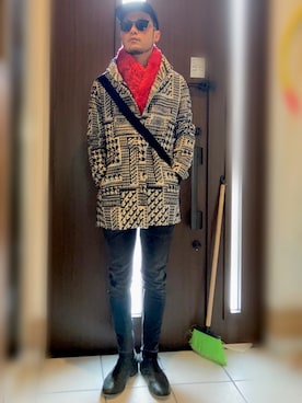 COMME des GARÇONS HOMME チェック マフラー リバーシブル COMME des GARCONSのマフラーを使った人気ファッション