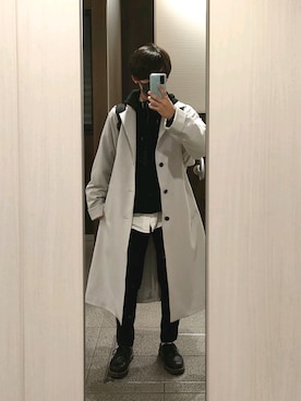 「KUUUPY」｜「アイテム（ステンカラーコート）」を使った、りょうたさん（メンズ・170cm）の冬コーディネート