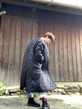 「antiqua（アンティカ）のアイテム（ノーカラーコート）」を使った、かあさん（レディース・149cm）の秋コーディネート