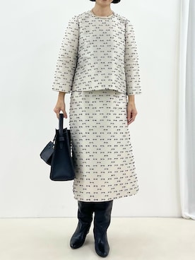 「NOLLEY’S（ノーリーズ）の《セットアップ対応》ウォッシャブルリボンジャガードAラインスカート（スカート）」を使った、nol fujiwaraさん（レディース・167cm）の秋コーディネート