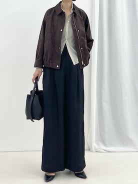 「NOLLEY’S Sophi（ノーリーズソフィ）の《セットアップ対応》フェイクスエードブルゾン（ブルゾン、ブラウン系）」を使った、nol fujiwaraさん（レディース・167cm）の秋コーディネート