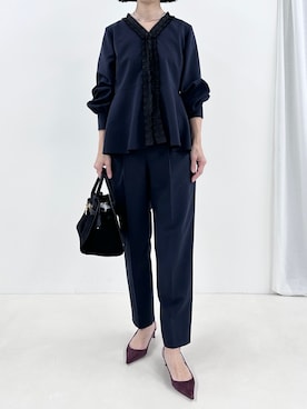 「NOLLEY’S（ノーリーズ）の【SINBONO/シンボノ】 スエードコンビトートバッグ（トートバッグ、ブラック系）」を使った、nol fujiwaraさん（レディース・167cm）の冬コーディネート