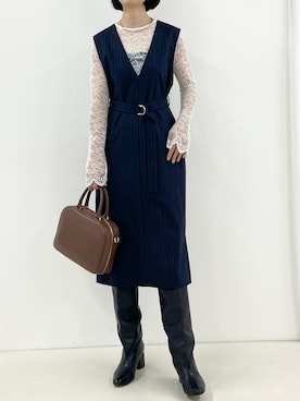 「アイテム（ジャンパースカート）」を使った、nol fujiwaraさん（レディース・167cm）の秋コーディネート