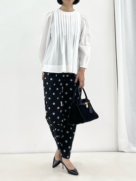 「NOLLEY’S（ノーリーズ）の【SINBONO/シンボノ】 スエードコンビトートバッグ（トートバッグ、ブラック系）」を使った、nol fujiwaraさん（レディース・167cm）の秋コーディネート