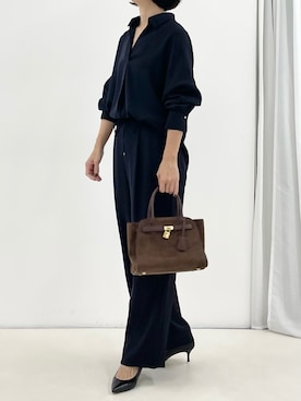 「NOLLEY’S（ノーリーズ）の【SINBONO/シンボノ】 スエードコンビトートバッグ（トートバッグ、ブラウン系）」を使った、nol fujiwaraさん（レディース・167cm）の秋コーディネート