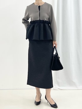 「NOLLEY’S（ノーリーズ）の《セットアップ対応》ウォッシャブルフクレジャガードタイトスカート（スカート、ブラック系）」を使った、nol fujiwaraさん（レディース・167cm）の秋コーディネート