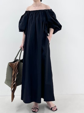 「NOLLEY’S（ノーリーズ）の【WEB限定】ウォッシャブルボリュームスリーブワンピース（ワンピース、ブラック系）」を使った、nol fujiwaraさん（レディース・167cm）の春コーディネート