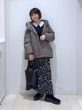 「GLOBAL WORK（グローバルワーク）のエアリュクスダウンフードブルゾン/495695（ダウンジャケット/コート）」を使った、mnk1018さん（レディース・158cm）の秋コーディネート