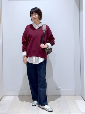 「GLOBAL WORK（グローバルワーク）のGOODデニムバギーパンツ/498388（デニムパンツ）」を使った、mnk1018さん（レディース・158cm・20代）の秋コーディネート