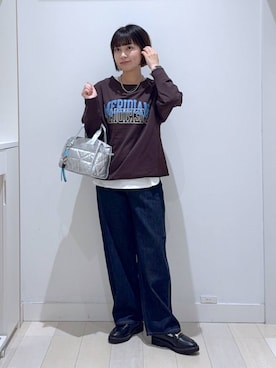 「GLOBAL WORK（グローバルワーク）のGOODデニムバギーパンツ/498388（デニムパンツ）」を使った、mnk1018さん（レディース・158cm）の秋コーディネート