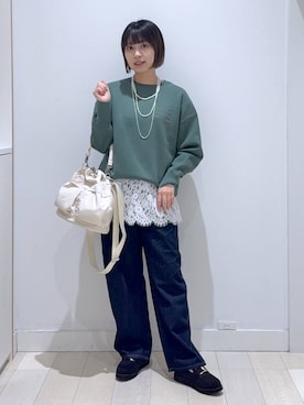 「GLOBAL WORK（グローバルワーク）のGOODデニムバギーパンツ/498388（デニムパンツ）」を使った、mnk1018さん（レディース・158cm・20代）の秋コーディネート