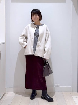 「アイテム（ノーカラーコート）」を使った、mnk1018さん（レディース・158cm・20代）の冬コーディネート