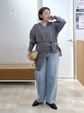 「GLOBAL WORK（グローバルワーク）のGOODデニムバギーパンツ/498388（デニムパンツ）」を使った、mine0511さん（レディース・161cm）の秋コーディネート