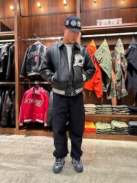 「アイテム（スタジャン）」を使った、FUUGAさん（メンズ・173cm）の秋コーディネート