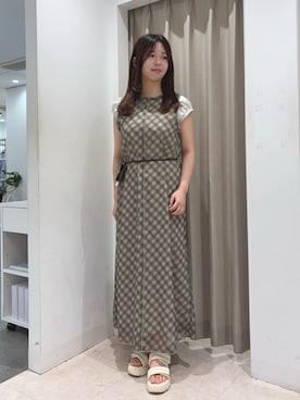「SENSE OF PLACE by URBAN RESEARCH(センスオブプレイスバイアーバンリサーチ)のチェックシアーナローワンピース(ワンピース、ベージュ系)」を使った、はなさん(レディース・163cm)の夏コーディネート