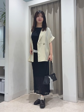 「KBF(ケイビーエフ)のハーフスリーブシアージャケット(テーラードジャケット、ベージュ系)」を使った、はなさん(レディース・163cm)の春コーディネート