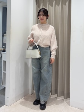 「SENSE OF PLACE by URBAN RESEARCH(センスオブプレイスバイアーバンリサーチ)の『一部WEB限定カラー』ラメシャギークロップドカーディガン(カーディガン/ボレロ、ピンク系)」を使った、はなさん(レディース・163cm)の秋コーディネート