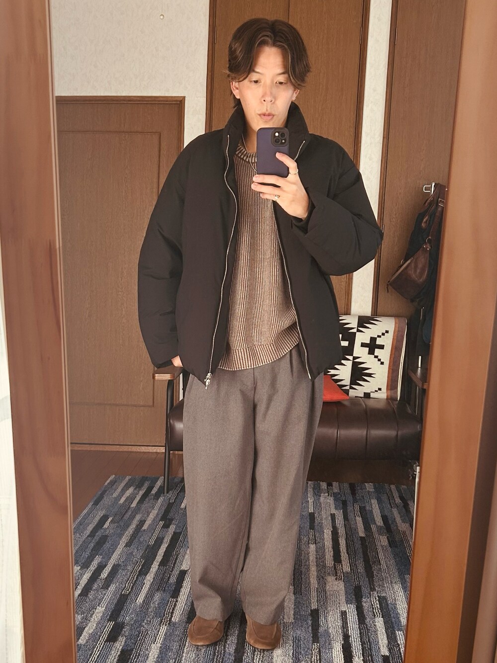 「ZARA、古着MIX、古着、古着コーデ、シンプルコーデ、おしゃれさんと繋がりたい、ダウンジャケット、オトナカジュアル、お出かけコーデ」｜「WYM LIDNMのMINIMAL HEAT FIBER PADDED JACKET（ダウンジャケット/コート、ブラック系）」を使った、TSUCKTさん（骨格ナチュラル・メンズ・170cm）の冬コーディネートの1枚目の写真