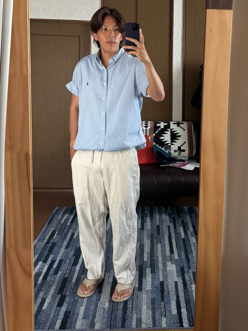 「夏コーデ、シンプルコーデ、大人カジュアル、いいね、save、フォローお願いします🤑」｜「POLO RALPH LAURENのアイテム（シャツ/ブラウス、ブルー系）」を使った、TSUCKTさん（骨格ストレート・メンズ・170cm）の夏コーディネートの1枚目の写真