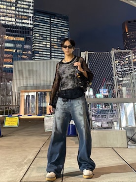 「SINSS（シンス）のBaggy silhouette curve denim / バギーシルエットカーブデニム（デニムパンツ）」を使った、shumaさん（メンズ・168cm）の秋コーディネート