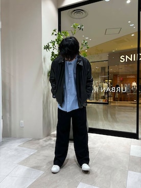 「アイテム（ライダースジャケット）」を使った、伊藤　憶斗さん（メンズ・173cm）の春コーディネート