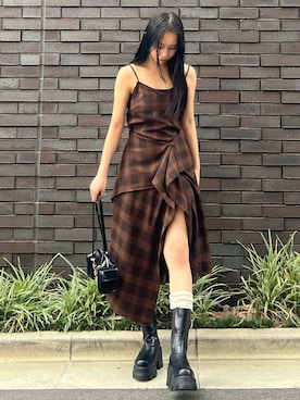 「チェックワンピース」｜栗原あいりさん（レディース・161cm）の夏コーディネート