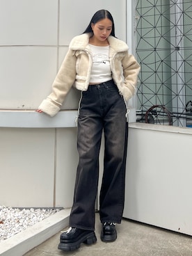 「EMODA（エモダ）のアイテム（ローファー）」を使った、栗原あいりさん（レディース・161cm）の秋コーディネート