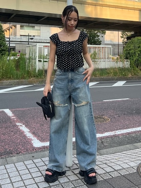 「EMODA（エモダ）のアイテム（タンクトップ）」を使った、栗原あいりさん（レディース・161cm）の夏コーディネート