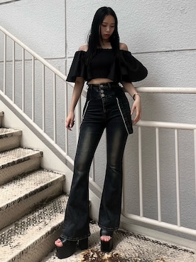 「EMODA（エモダ）のサイドオープンバルキーサンダル（サンダル）」を使った、栗原あいりさん（レディース・161cm）の夏コーディネート